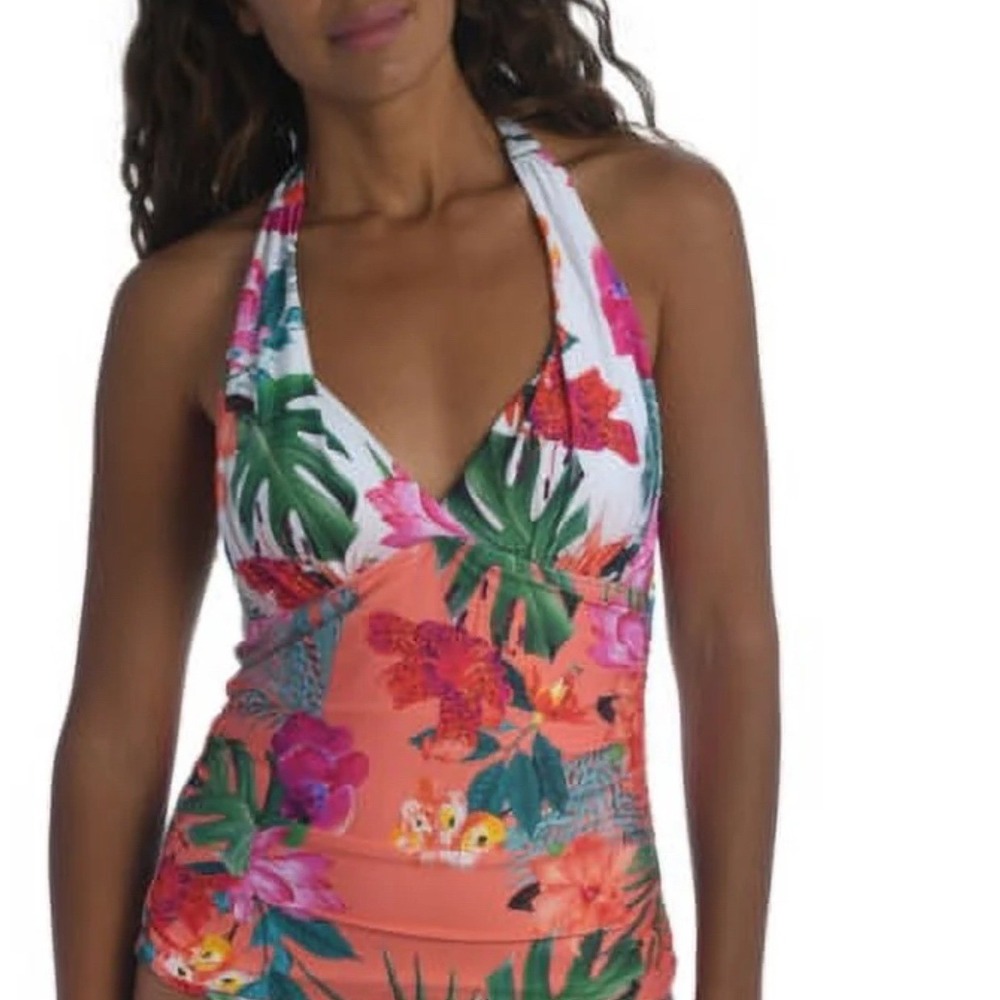 La Blanca Halter‎ Tankini Top Tropical Floral Swimsuit Bird Paradise size 6